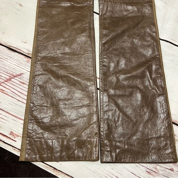 DKNY women’s 100% leather boot cut tuxedo trim pants size 6 Brown Vintage Y2K - Picture 3 of 16